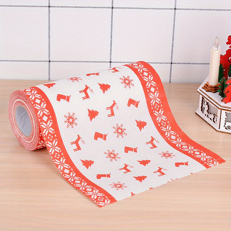 2pcs Reusable Kitchen And Bathroom Towels, Christmas Kitchen Paper Printing Rolls, Single Kitchen Cleaning, Wet Dry Household Thick Oil Absorbing Paper
