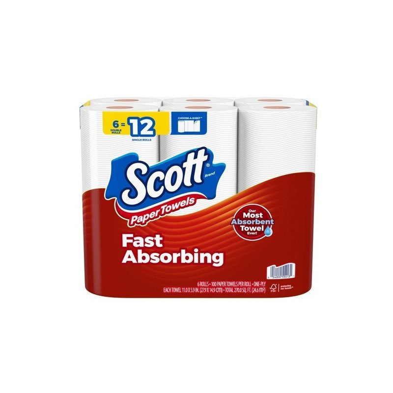 (Case of 12) Scott Choose-a-Sheet Paper Towels, 6 Double Rolls, (2 Pack)