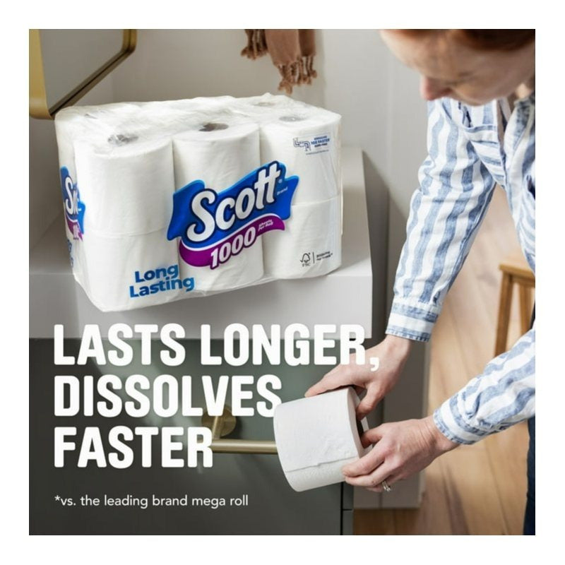 Pack of 8 Scott 1000 Toilet Paper, 12 Rolls, 1,000 Sheets per Roll