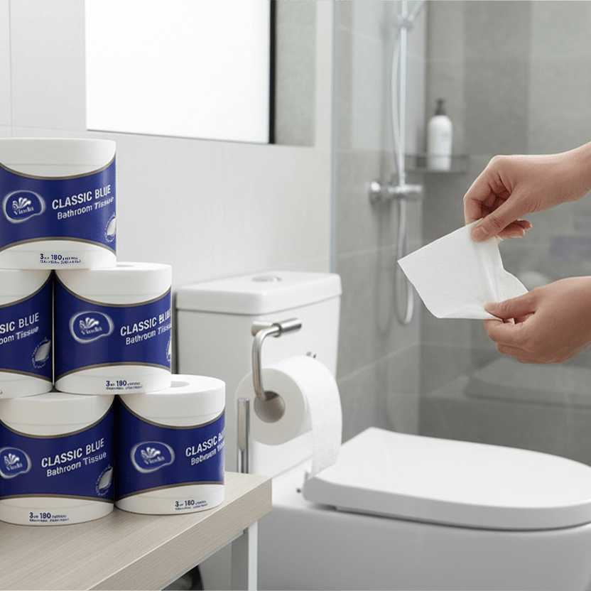 Vinda Classic Blue 3-Ply Bathroom Tissue 30 ROLLS, 100% Virgin Wood Pulp Toilet Paper, Soft & Strong, No Lint Shedding, Septic Safe, 180g\u002FRoll