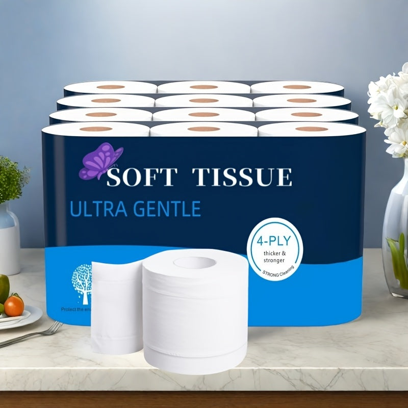12 Rolls Family Pack Toilet Paper, 4-Ply Thickened Toilet Paper Cored Roll Paper, 250 Sheets\u002FRoll. Super Soft, Strong Water Absorption, Lint-Free And Not Easy to Break. Suitable for Hotels, Living Rooms, Kitchens