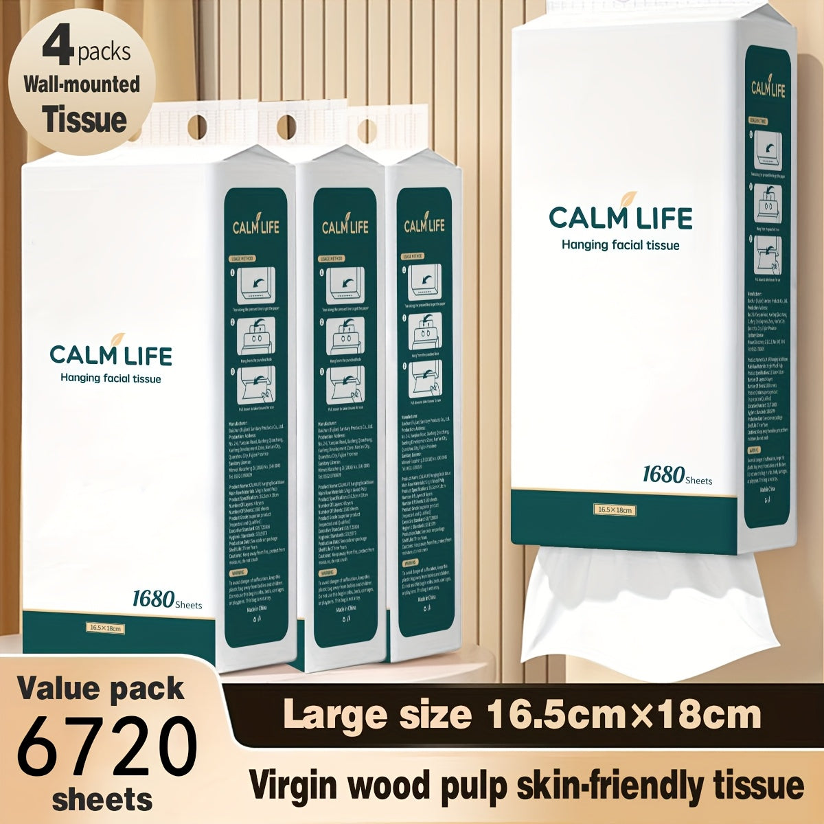4-pack Family-sized Large Hanging Tissues, 4-ply Extra Thick, Suitable for Both Wet And Dry Use, Soft And Strong. Ideal for Daily Cleaning, Beauty Salons, Travel, And Various Other Situations. Simple And Convenient.christmas Gifts Bulk.