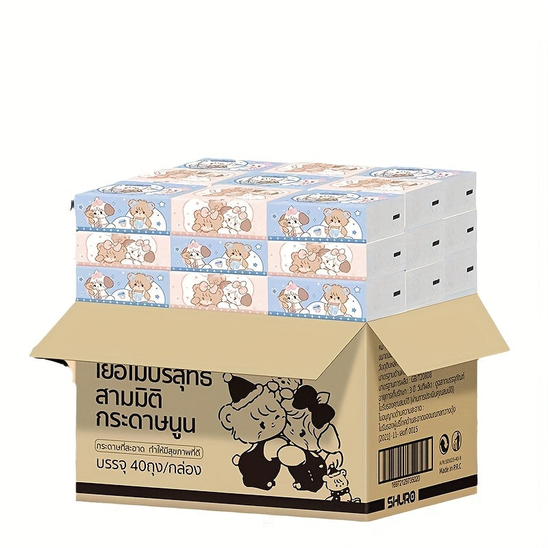 A Box of Premium Wood Pulp Tissue Paper, 40 Large Packs, 2800 Sheets, Durable and Absorbent, Suitable for Use in Homes, Offices, and Dormitories