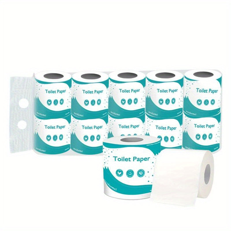 10 Rolls Toilet Paper, 5-Ply Thickened Toilet Tissue Paper Virgin Pulp, 100G Per Roll, Pack of 10 Rolls, Total Sheets 3000