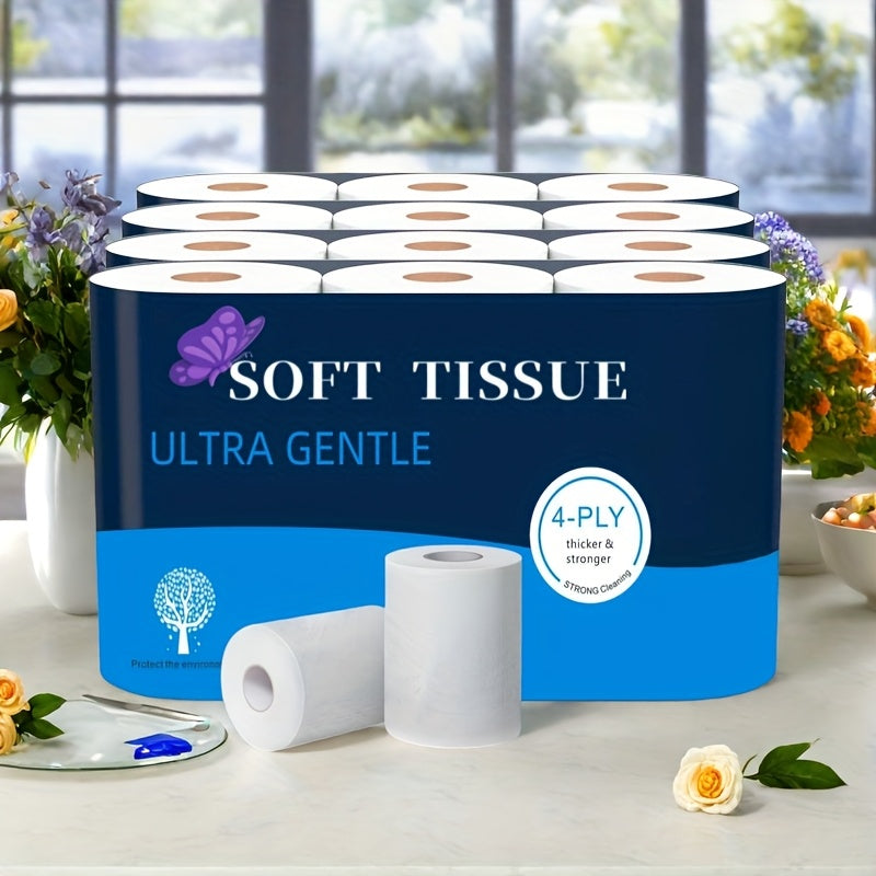 12 Rolls Family Pack Toilet Paper, 4-Ply Thickened Toilet Paper Cored Roll Paper, 250 Sheets\u002FRoll. Super Soft, Strong Water Absorption, Lint-Free And Not Easy to Break. Suitable for Hotels, Living Rooms, Kitchens