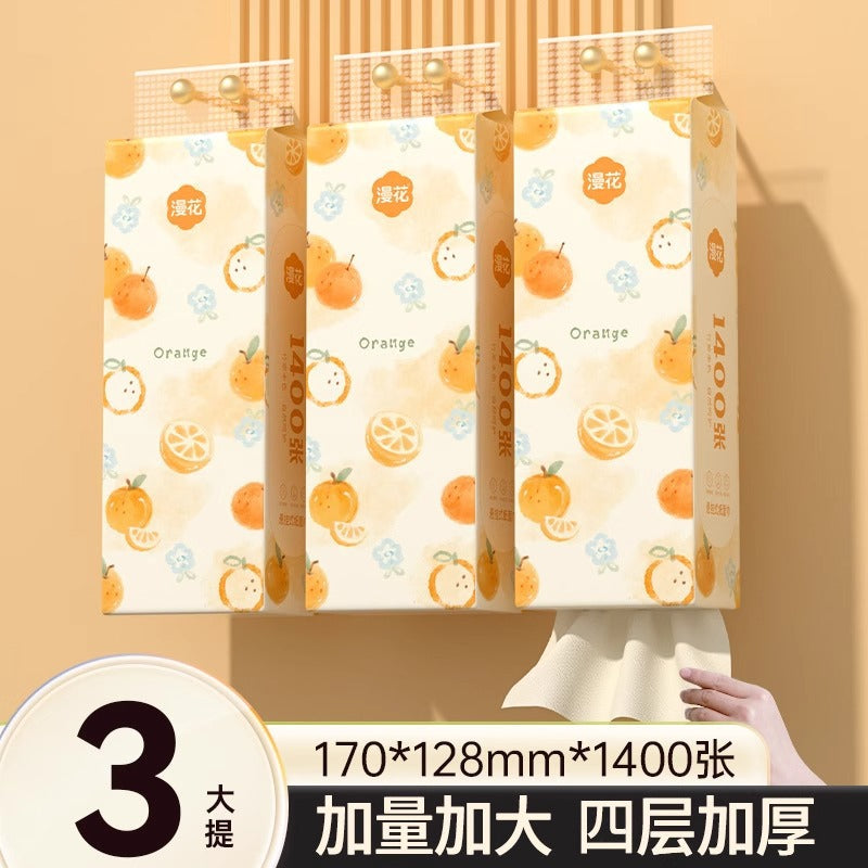 Manhua Household Tissue Paper, 1400 Sheets, Natural Color, Hanging Tissue, Four-Layer Cleaning and Hygiene Paper