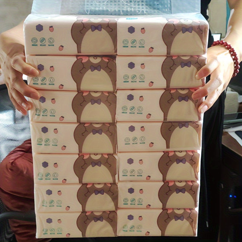 14pcs Premium 4-Ply Tissues - Ultra Soft & Absorbent, 280 Sheets per Pack, Cartoon Bear Design with Bow Ties, Ideal for Home, Office, Dorms, and Hygiene Needs