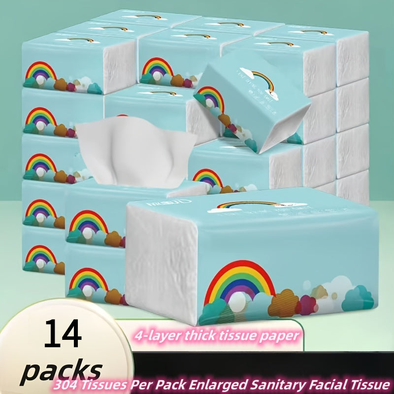 14pcs\u002F14packs Pack Suitable for Home & Commercial Use - Wood Pulp 4-Ply Tissue Paper, Skin-Friendly Toilet Paper Suitable for Restaurants, Hotels, Travel, Car, Facial Blots, Soft for Sensitive Skin, Household
